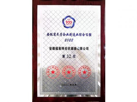 安徽省民營(yíng)企業(yè)制造業(yè)綜合百?gòu)?qiáng)2022第32位（安福）